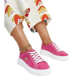 Dunkelrosa Ledersneaker mit Stradone-Strasssteinen