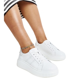 Blaue Lederschuhe mit dekorativer Schnalle weiß