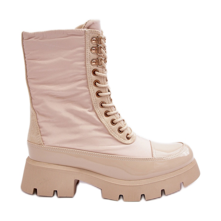 Beige isolierte Arbeiterstiefel mit flachem Absatz von Saranema