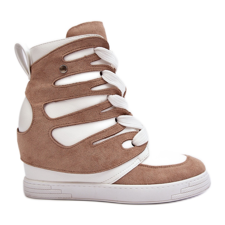 Beige Leder-Keilstiefeletten Amria