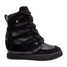 Stiefeletten aus Leder mit Keilabsatz, Schwarz Amria