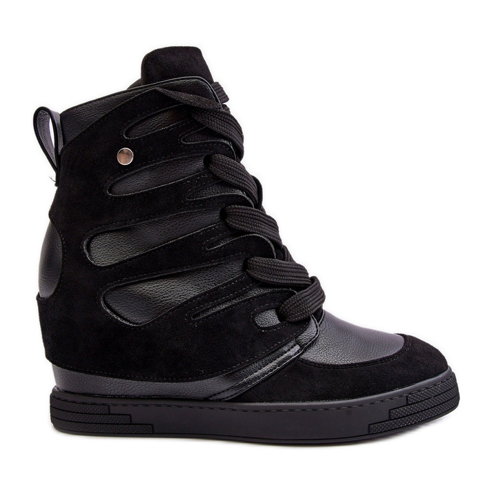 Stiefeletten aus Leder mit Keilabsatz, Schwarz Amria