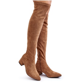 Damen-Overknee-Stiefel mit niedrigem Absatz Camel Maidna braun