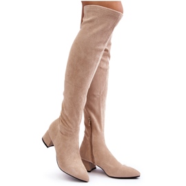 Overknee-Stiefel für Damen mit niedrigem Absatz, Hellbeige Maidna