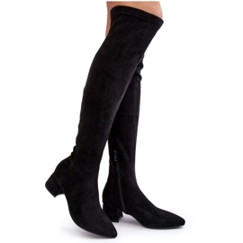 Damen-Overknee-Stiefel mit niedrigem Absatz, Schwarz Maidna