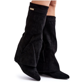 Schwarze Pattia Damenstiefel mit verstecktem Keilabsatz