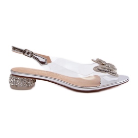 S.Barski Transparente Sandalen mit niedrigem Absatz und Schmetterling in Rosa und Silber D&amp;A MR38-388