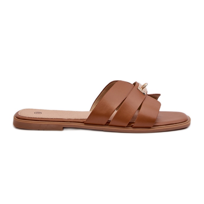 Flache Damen-Flip-Flops mit kamelfarbener Kavinia-Dekoration braun