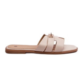 Flache Damen-Flip-Flops mit Verzierung, Beige Kavinia