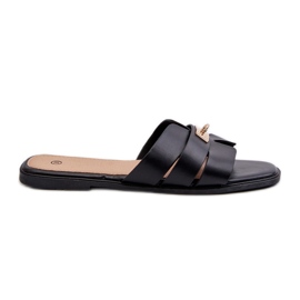 Flache Damen-Flip-Flops mit Verzierung, schwarzes Kavinia