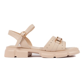 Goodin Beige Ledersandalen für Damen