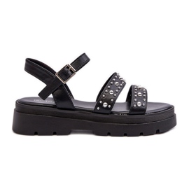 Verzierte Damensandalen aus Öko-Leder in Schwarz von Arcida