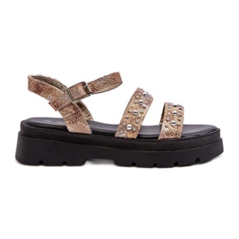 Verzierte Damensandalen aus Öko-Leder Gold-Beige Arcida