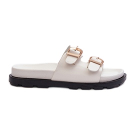 Damen-Flip-Flops aus Öko-Leder mit Schnallen, weißes Valmira