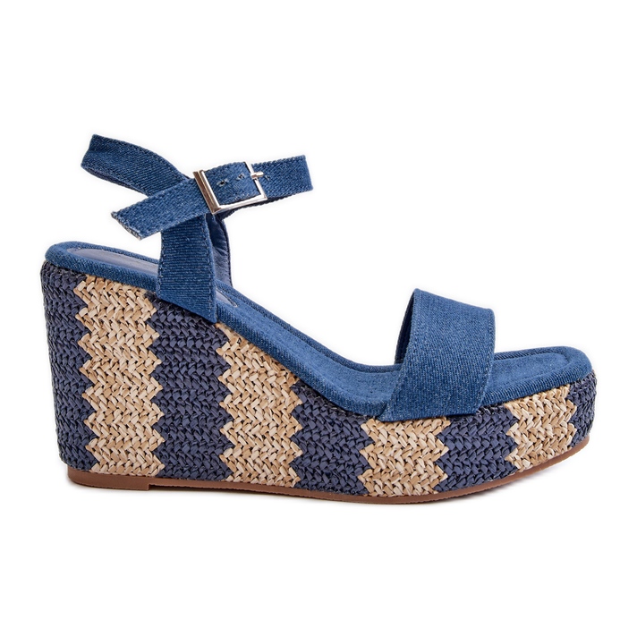 Damen-Jeans-Keilsandalen mit Zopfmuster, blau Reviala