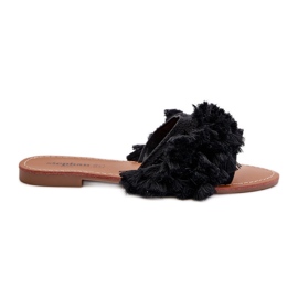 Flache Damen-Flip-Flops mit Fransen, schwarzes Rialle