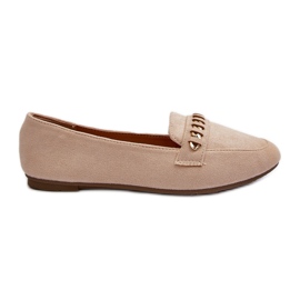 Glänzende Damen-Mokassins mit Kette, Beige Aredilla