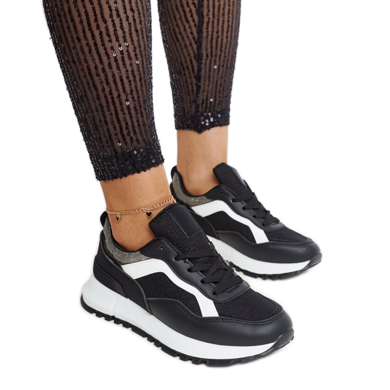 Schwarze Plateau-Sneaker mit Evelia-Glitzer