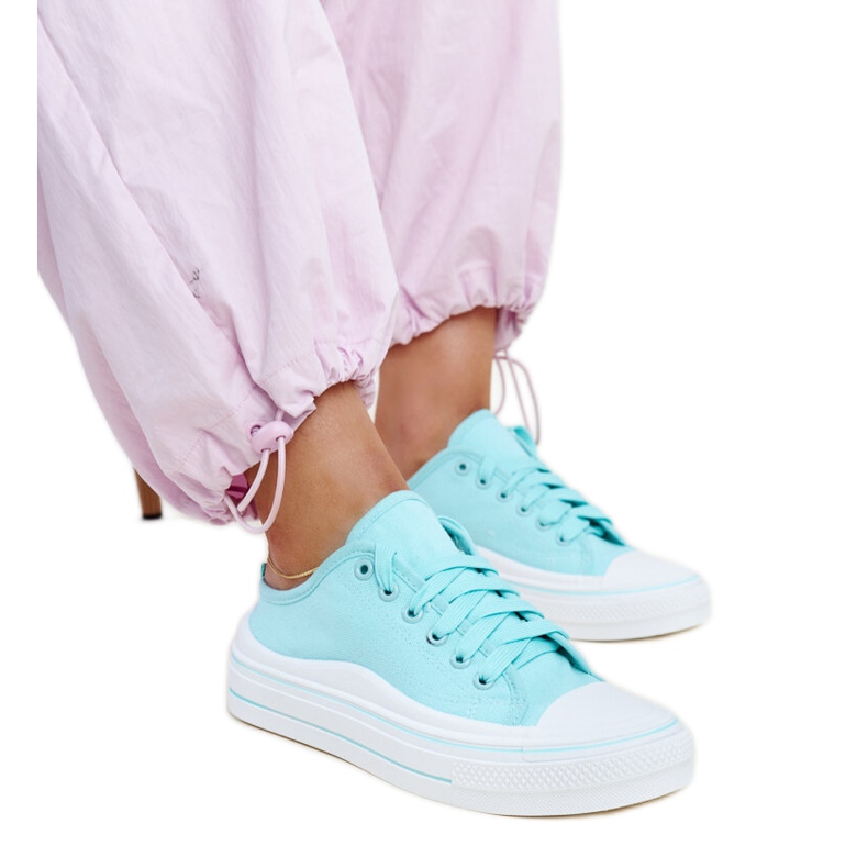 Mintfarbene Fiori-Plateau-Sneaker blau