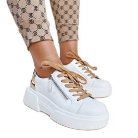 Weiße Lederschuhe mit dekorativem Reißverschluss
