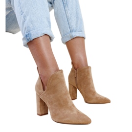 Dunkelbeige asymmetrische Stiefeletten mit hohem Absatz von Taylan