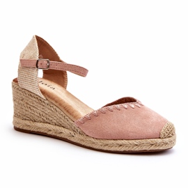 Joia Wildleder-Espadrille-Keilsandalen mit Zopf, Rosa