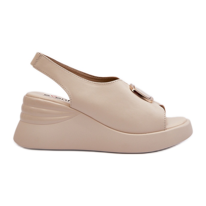Damen-Keilsandalen aus Leder mit Verzierung, Beige Salvania
