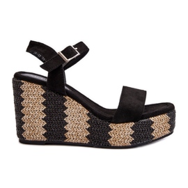 Damen-Keilsandalen mit Zopf, Schwarz Reviala