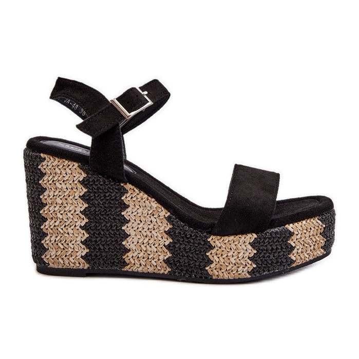 Damen-Keilsandalen mit Zopf, Schwarz Reviala