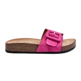 Damen-Flip-Flops mit Schnalle, Eco-Wildleder, Fuchsia, Laeltia rosa