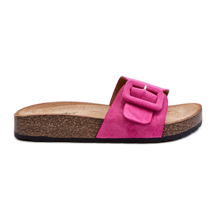 Damen-Flip-Flops mit Schnalle, Eco-Wildleder, Fuchsia, Laeltia rosa