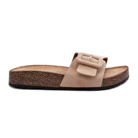 Damen-Flip-Flops mit Schnalle, Eco-Wildleder, Beige, Laeltia