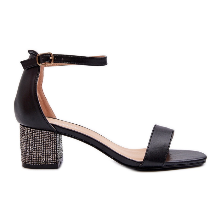 Damensandalen aus Öko-Leder mit verzierten High Heels, Schwarz Wiatalia