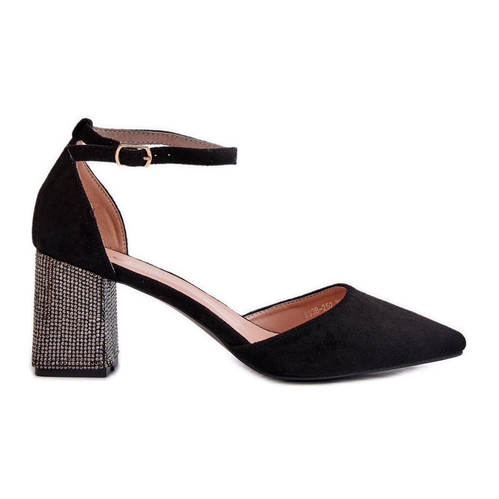 Pumps aus Öko-Wildleder mit verziertem Absatz, schwarze Anlitela