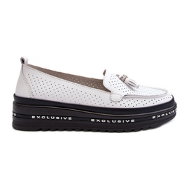 Damen-Ledermokassins auf der Plattform, weißes Assetnima