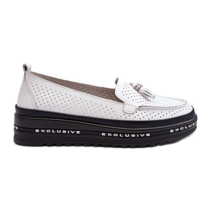 Damen-Ledermokassins auf der Plattform, weißes Assetnima