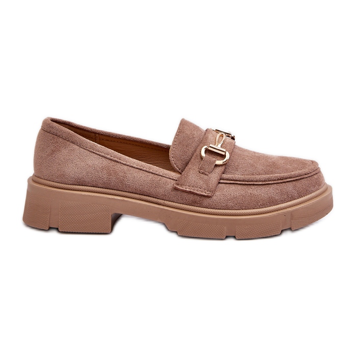 Damen-Loafer mit Goldverzierung, Öko-Wildleder, braune Lighas