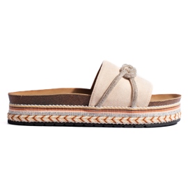 Beige Damen-Flip-Flops mit Verzierung