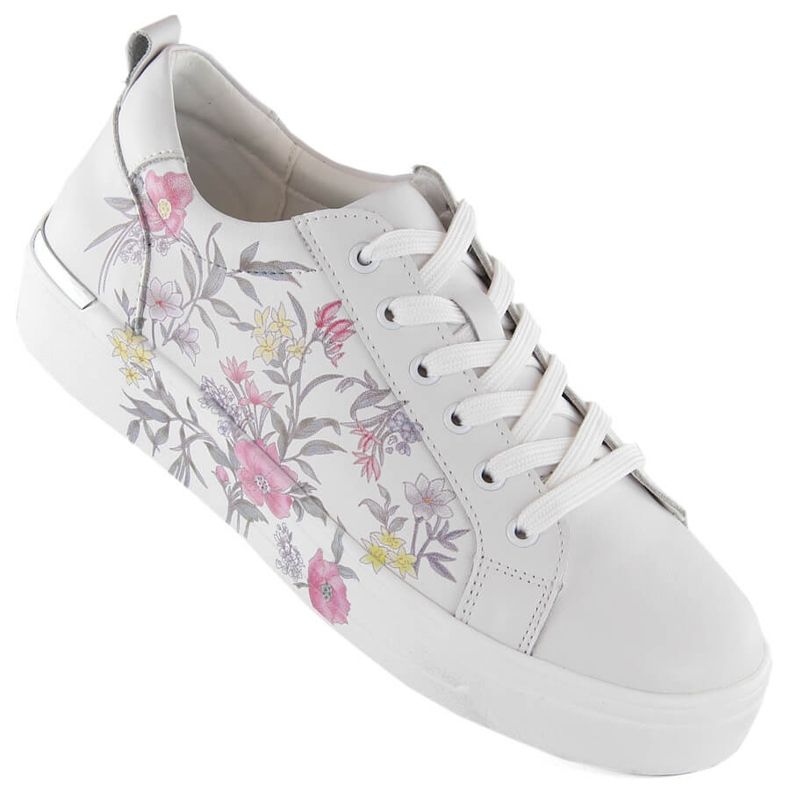Lederschuhe, Damen-Sportsneaker mit Blumen, Filippo DP6056 weiß