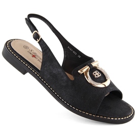 Bequeme Damensandalen mit Verzierung, schwarz S.Barski 053