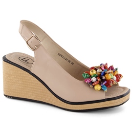 Beige Keilsandaletten aus Leder mit bunten Perlen Filippo DS6021
