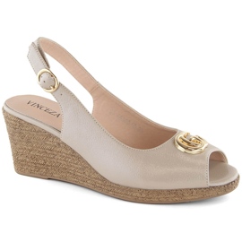 Damen-Keilsandalen mit Verzierung, beige Vinceza 58300