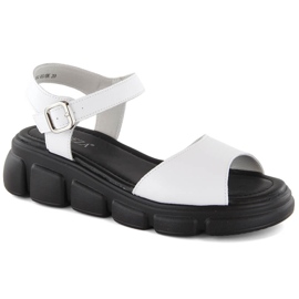 Damen-Keilsandalen aus Leder, weiß, Vinceza 7884