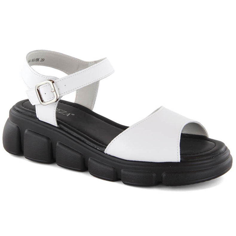 Damen-Keilsandalen aus Leder, weiß, Vinceza 7884