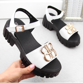 Damen-Sandalen mit hohen Absätzen und Plateausohle aus Leder, weiß Vinceza 7910