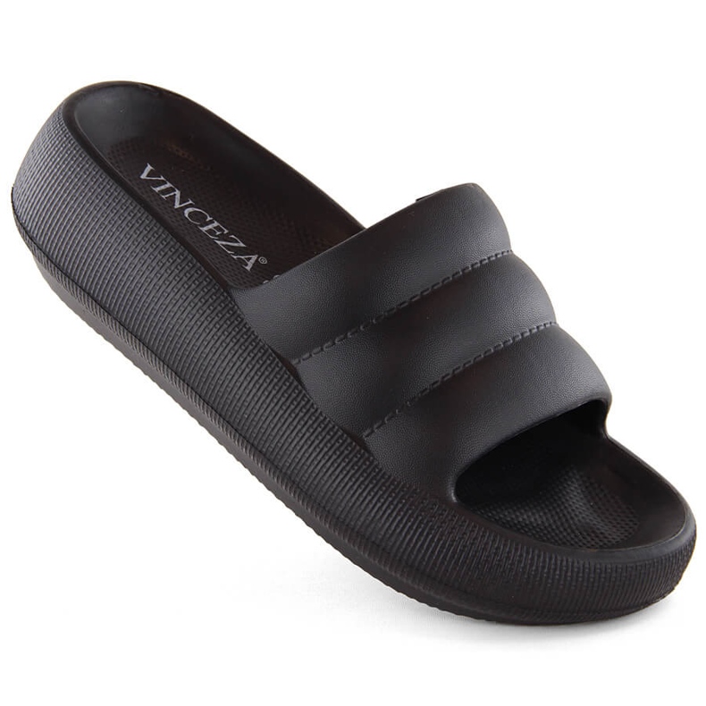 Gesteppte schwarze Plateau-Flip-Flops für Damen Vinceza 75204