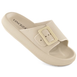 Beige Damen-Flip-Flops mit Schnalle, Vinceza 75207