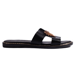 Schwarze flache Flip-Flops für Damen