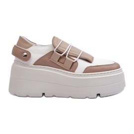 Zazoo 1833 Damen-Ledersneaker mit massiver Sohle, Beige und Weiß
