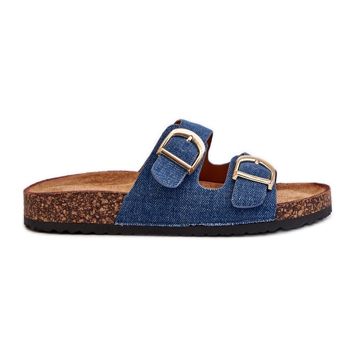 Damen-Jeans-Flip-Flops auf Kork-Plateau mit Riemen, dunkelblaue Doretta